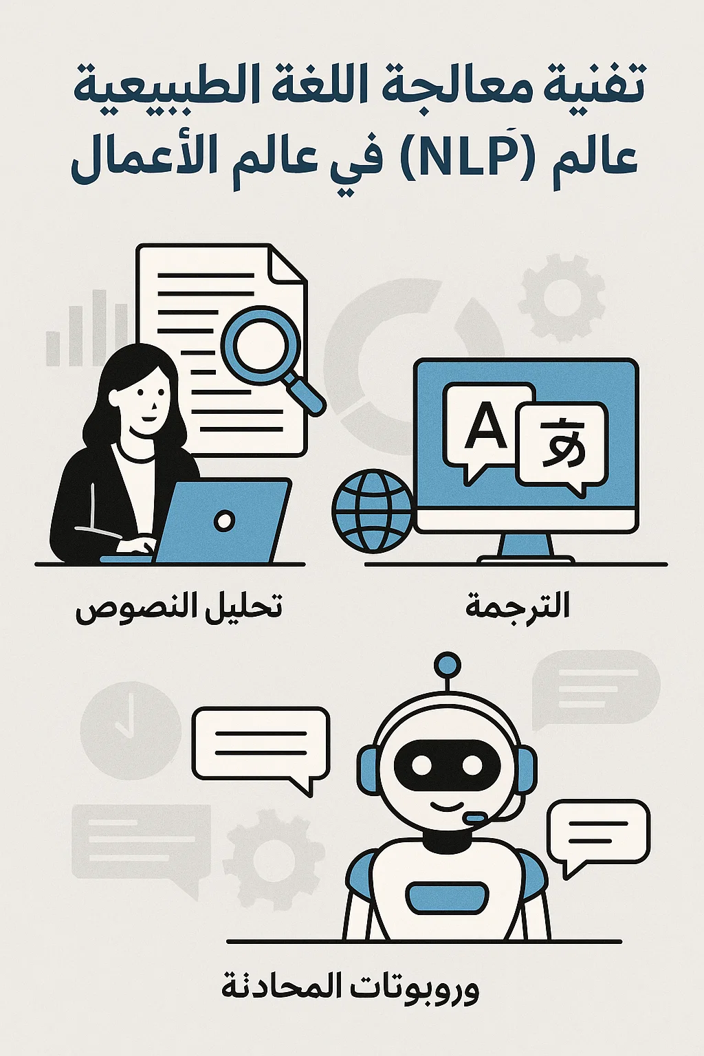 تقنية معالجة اللغة الطبيعية (NLP) في عالم الأعمال: تحليل النصوص، الترجمة، وروبوتات المحادثة